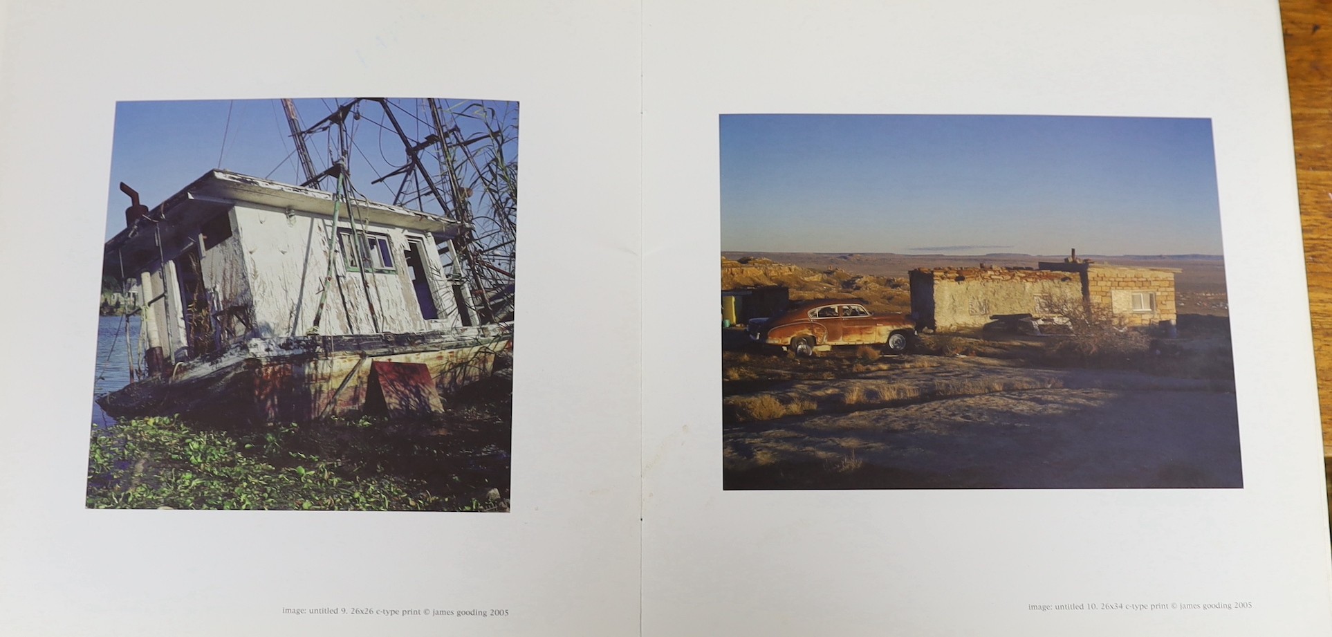 James Gooding, contemporary, two photographs, The Flume, 66 x 66cm, The Desolate Shack, 66 x 88cm, together with the Exhibition catalogue